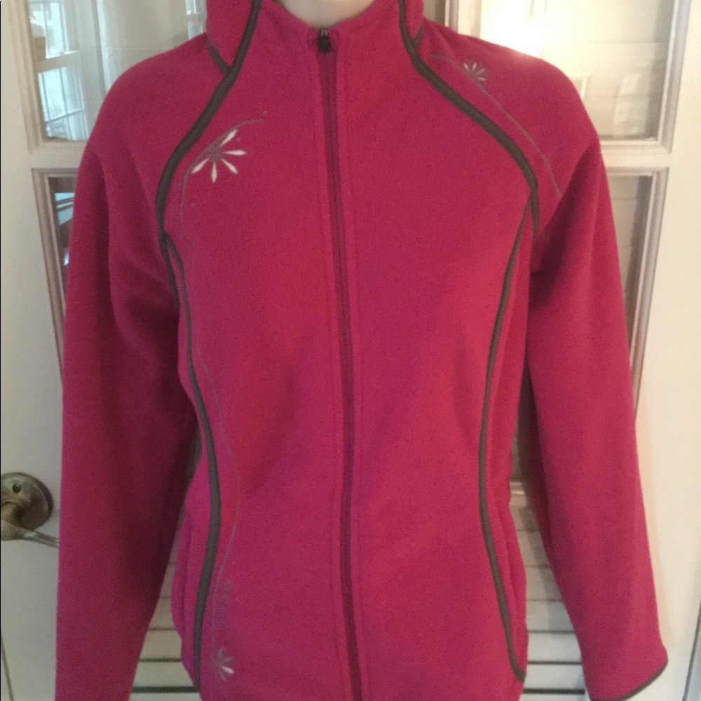 EDDIE BAUER FLEECE ZIP UP JACKET ZIP POCKETS